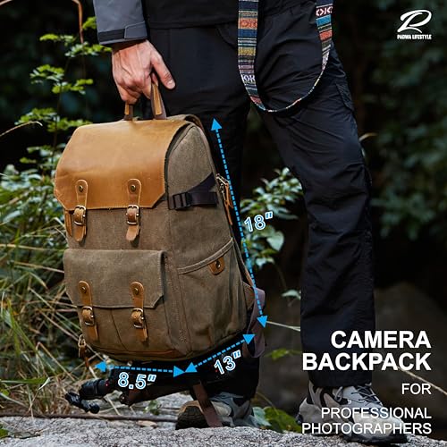 Khaki Professional Camera Backpack (Khaki / Crazy Horse Art Cowhide Flap)