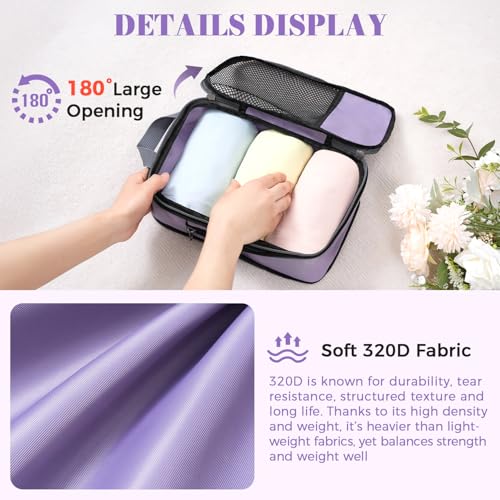 4 Set/6 Set/8 Set Compression Packing Cubes Travel Accessories Expandable Packing Organizers(HalfMesh,8-Dusty Purple) (8-Dusty Purple / Half Mesh)