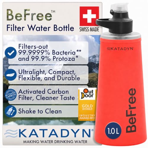 BeFree AC 2 Stage Filter Collapsible Travel Water Bottle 1L (New Model - Misty Red)