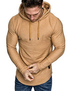 Mens Fashion Athletic Hoodies Sport Sweatshirt Solid Color Fleece Pullover Khaki L (Large / Khaki)