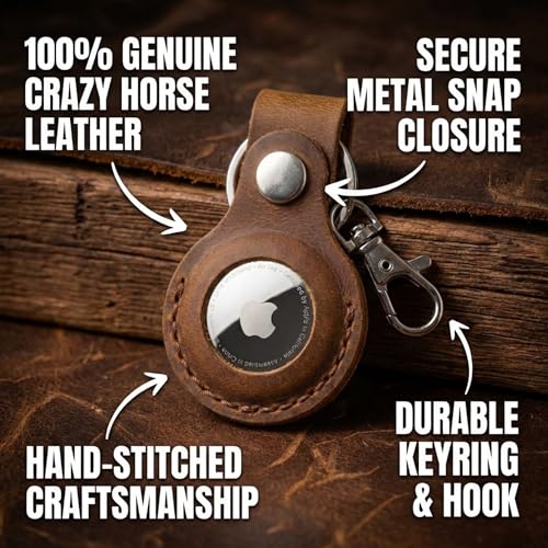 Toprank Leather Keychain Holder Compatible with Apple AirTag (Camel)