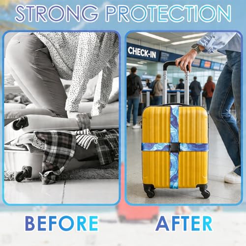 4 Pack Luggage Straps for Suitcases Adjustable Luggage Belt Suitcase Strap Travel Bag Accessories (Sky Blue(4 Pack))