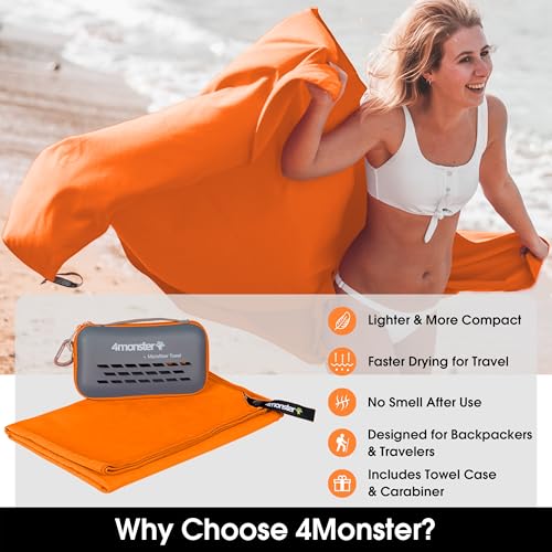 Quick Dry Travel Towel with Case & Carabiner (Orange / 31.50" x 15.80")