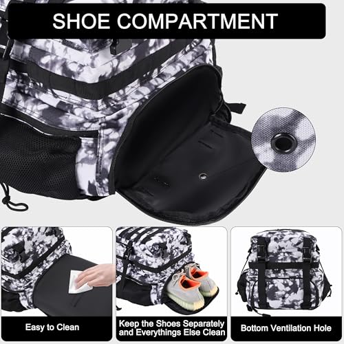 Military Tactical Backpack for Men and Women 45L Army 3 Days Assault Pack Bag Large Rucksack with Shoe Compartment (1.6 Black and White)