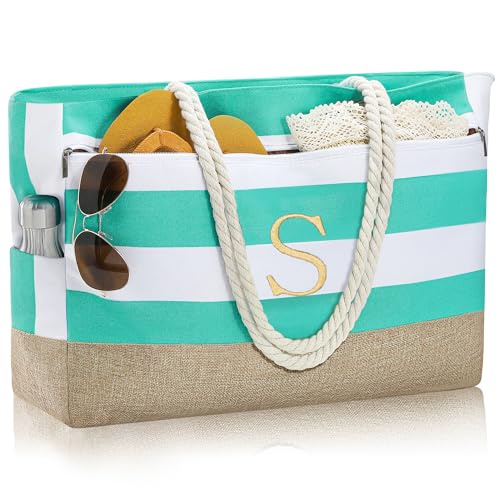 Birthday Gifts for Women Initial Beach Bags for Women (Light Blue)