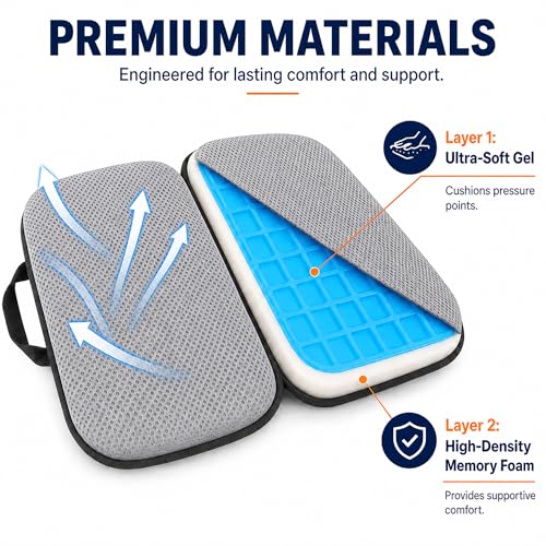 3 in 1 Foldable Gel Seat Cushion Featured with Memory Foam Breathable Seat Cushion for Pressure Relief (Gray - Mesh)