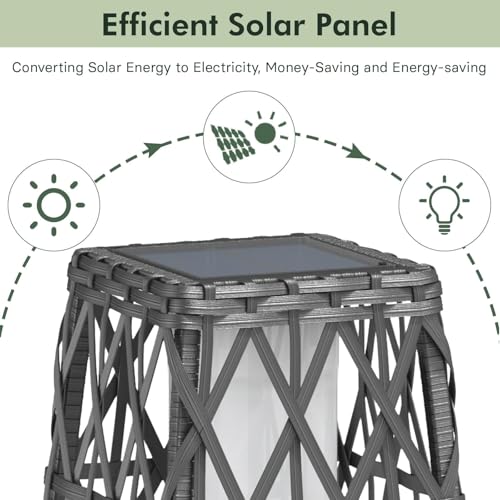 2 Piece Solar Outdoor Floor Lamp Solar Powered Wicker Lantern Outdoor Weather (2 PCS Large / Cindy)