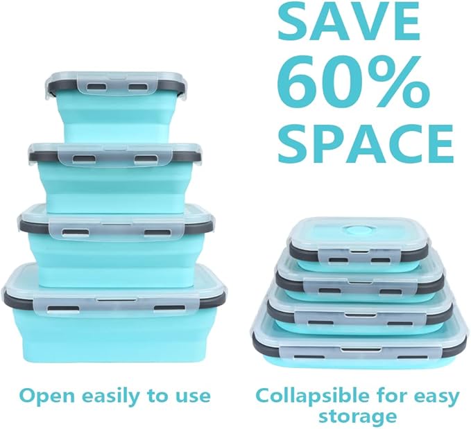 Set of 4 Collapsible Foldable Silicone Food Storage Containers, Ktichen - Image 3