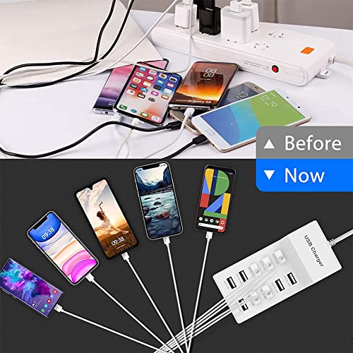 10 Port USB Wall Charger Station with Rapid Charging Auto Detect Technology Safety Guaranteed Family