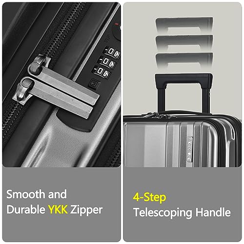 16" Carry on Luggage with 2 Laptop Compartments Airline Approved (Silver Grey / 16 Inch)