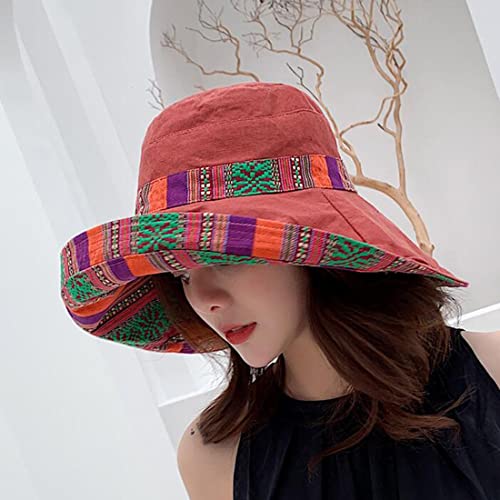 Women Summer Wide Brim Sun Hat Bucket Fishing Hats UV Protection (Medium / Qf001-jiaotang)