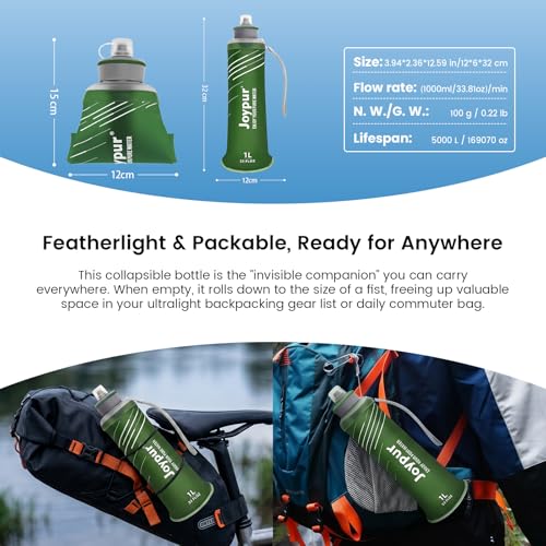 Collapsible Water Filter Bottle with 0.01 Micron Filtration (Green / 32 Ounces)