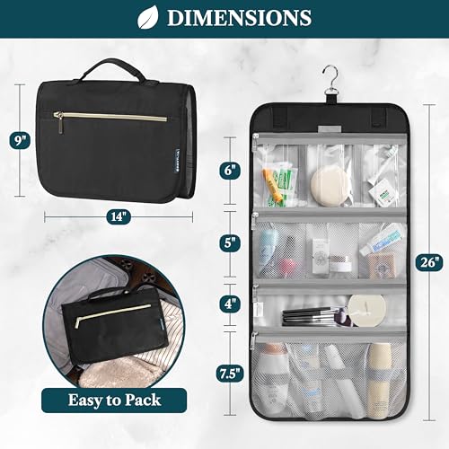 Hanging Toiletry Bag for Women Men Foldable Travel Organizer (Black)