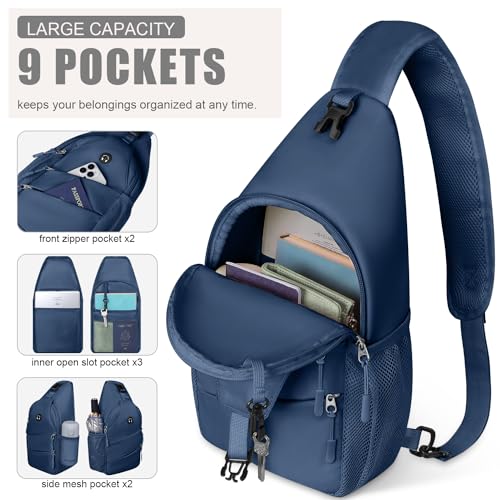 Crossbody Bags for Women Men Trendy Sling Bag Backpack Chest Bag (Large / Navy Blue)