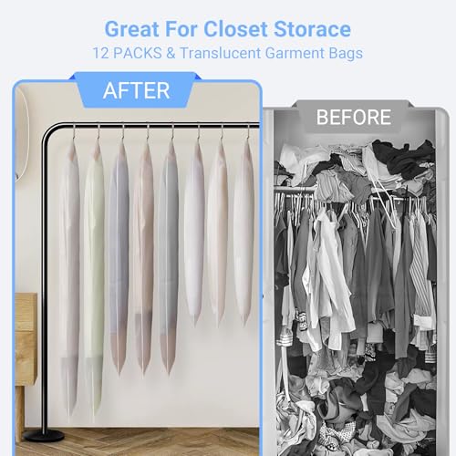 Garment Bags Covers 24"X60"Long Dress Bags for Hanging Clothes with Study Full Zipper Coat Covers for Closet Clothes Storage and Travel (White / 24''X55'')