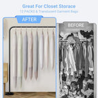 Suit Bags for Closet Storage Garment Bag 24"x 40"Clear Garment Bags for Hanging Clothes Plastic Waterproof Suit Cover Bag with Zipper for Coats (White / 24''X60'')