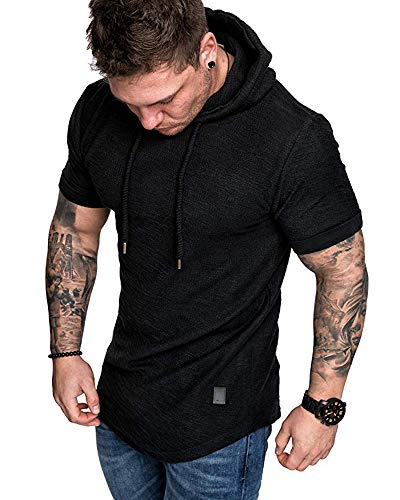 Mens Fashion Hoodies Sport Pullover Solid Color Shirt Workout Lightweight Tops Black (Medium / Black1)