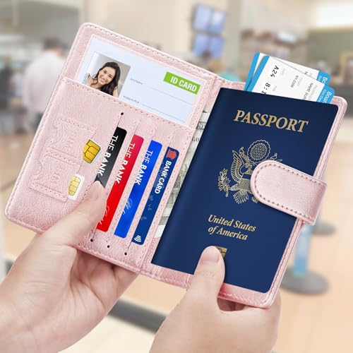 Passport Holder for Travel Essentials (B-Dark Blue + Rose Gold / Upgraded)