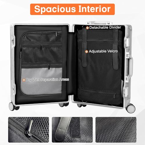 All Aluminum 24 Inch Luggage With Spinner Wheels (Silvery / 24)