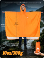 Hooded Rain Poncho for Adult Waterproof Lightweight Raincoat (X Orange)