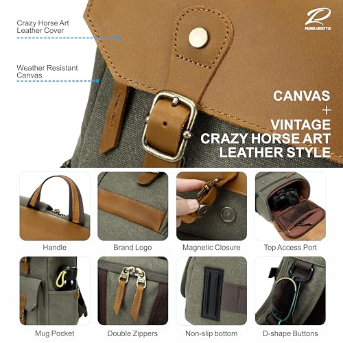 Green Professional Camera Backpack (Green / Crazy Horse Art Cowhide Flap)