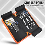 Leather 5 Scissor & Shear Storage Case for Hairstylist (Orange)