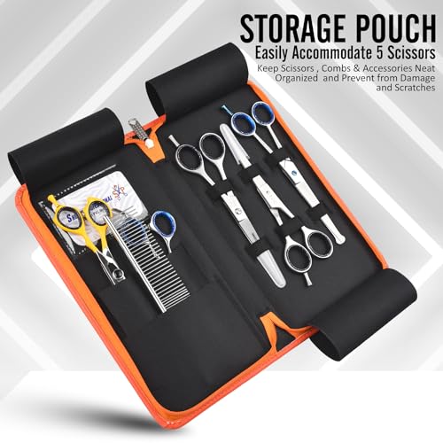 Leather 5 Scissor & Shear Storage Case for Hairstylist (Orange)