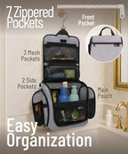 D&D Wanderlust Hanging Travel Toiletry Bag for Women & Men (Light Gray Medium)