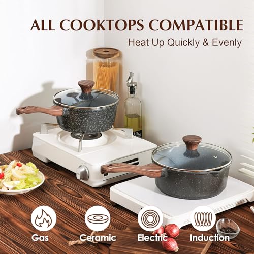 2.0 Quarts Nonstick Saucepan with Lid (Gray Granite / 2 Quarts)