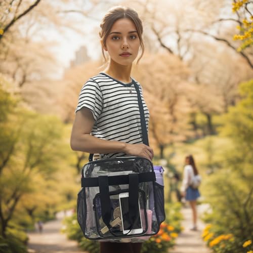 Clear Bag for Stadium Events With Shoulder Strap for Women (Clear#Black)