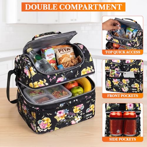 Insulated Lunch Bag for Women (Floral Black)