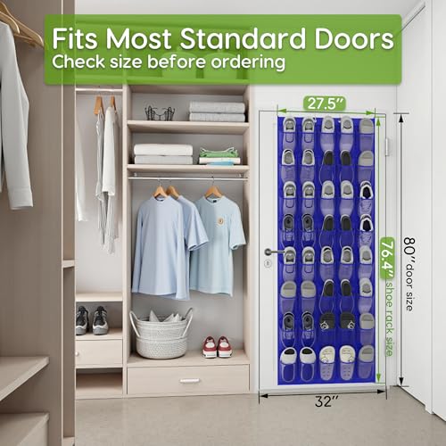 Over the Door Shoe Organizer with 40 Large Breathable Mesh Pockets (Navy Blue / 40 Pockets)