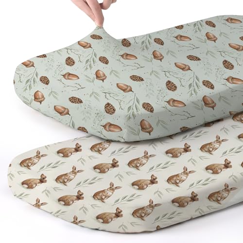 Stretch Fitted Bassinet Sheet Set BROLEX 2 Pack Cradle Sheets for Bassinet Pad (Bunny Nuts / 32x16 Inch)