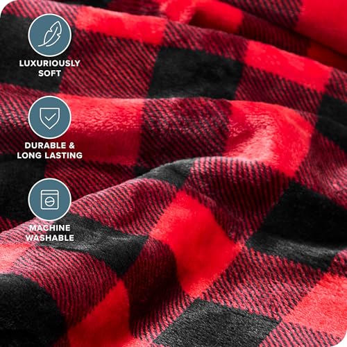 Fleece Blanket Microplush (King / 39 - Buffalo Plaid - Red/Black)