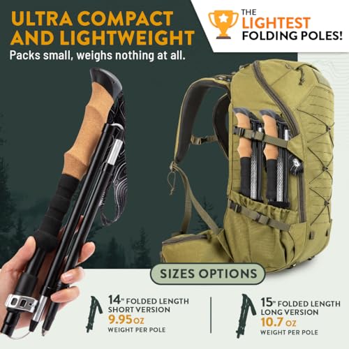 Premium Foldable Hiking Poles by USA Brand (Cork - Green / 100-120 cm for Height: 5'9" and smaller)
