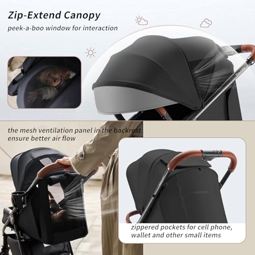 Baby Stroller with UPF 50+ Canopy (Black)