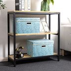 Collapsible Storage Cubes with Lids Fabric Decorative Storage Bins Boxes Organizer Containers Baskets with Cover Handles for Bedroom Closet Living Room 14.9x9.8x9.8 Inch 3 Pack (Blue / Medium(3-Pack))