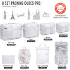 8 Set Packing Cubes for Travel Essentials (14 White Marble)