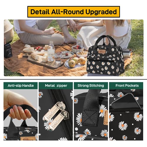 Insulated Lunch Bag for Women Men Lunch Box Cooler Lunch Tote for Work Picnic (Daisy)