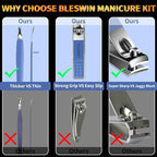 Manicure Set 16Pcs Nail Clippers Set Manicure Kit Professional Stainless Steel Pedicure Kit Nail Care Kit for Women Men with Luxurious Travel Bag (16Pcs-Blue)