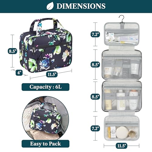 Hanging Toiletry Bag for Women (Floral Grey)