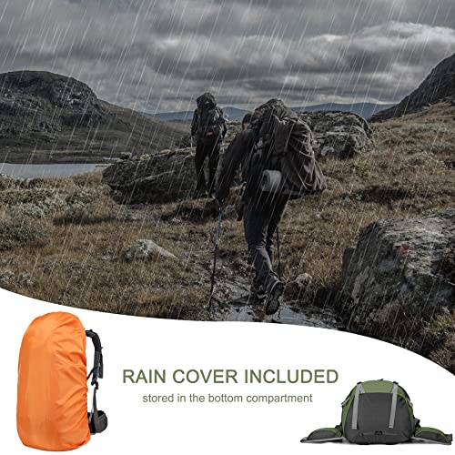 50L Hiking Backpack with Rain Cover for Both Men & Women (Green)