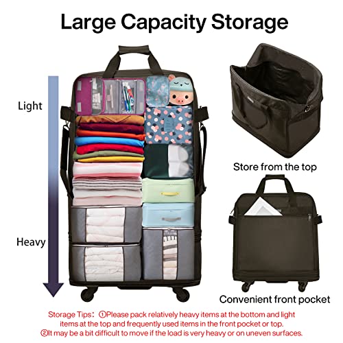 Suitcases with Wheels Expandable Foldable Luggage Bag Suitcase Collapsible Rolling Travel Bag Duffel Bag for Men Women Lightweight Suitcases without Telescoping Handle (Coffee)