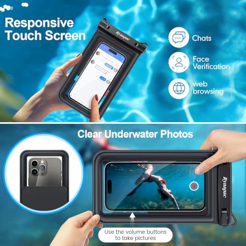 Double Space Floating Waterproof Phone Pouch [Up to 8.5''] (Black & Black)