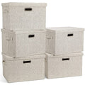 Storage Bins with Lids Fabric Closet Organizers Cubes Office Organization (Beige / Large -5 Pack)