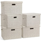 Storage Bins with Lids Fabric Closet Organizers Cubes Office Organization (Beige / Large -5 Pack)