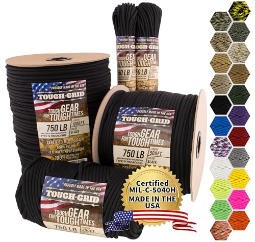 750 Paracord 100% Nylon (Black / 50 Ft.)