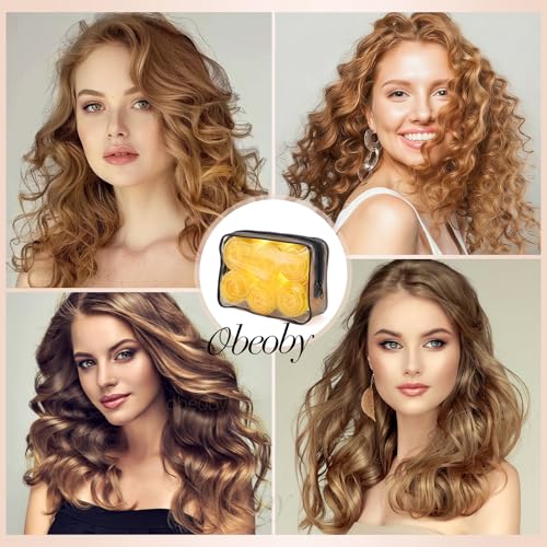 4 Sizes Hair Rollers Curlers Set with Clips for Women Girls (Yellow)