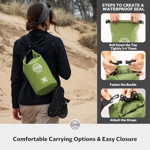 5/10/25/30/40L Waterproof Dry Bag, Small Lightweight Roll Top Dry Bag Backpack w/Waterproof Phone Case, Kayaking, Travel, Hiking, Fishing, Tubing, Camping, the Beach, Men/Women (Green) (5/10l Green / 5L)