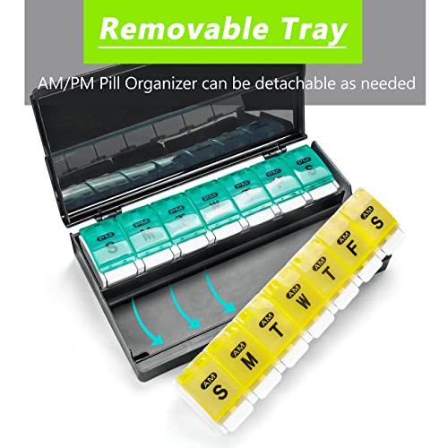 Extra Large Weekly Pill Organizer 2 Times a Day (Cyan & Yellow)